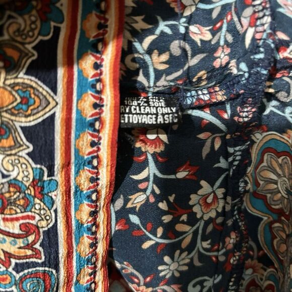 Tolani Shift Dress Small Multicolor Paisley Print Boho Silk Ruched Sleeves - Picture 8 of 9